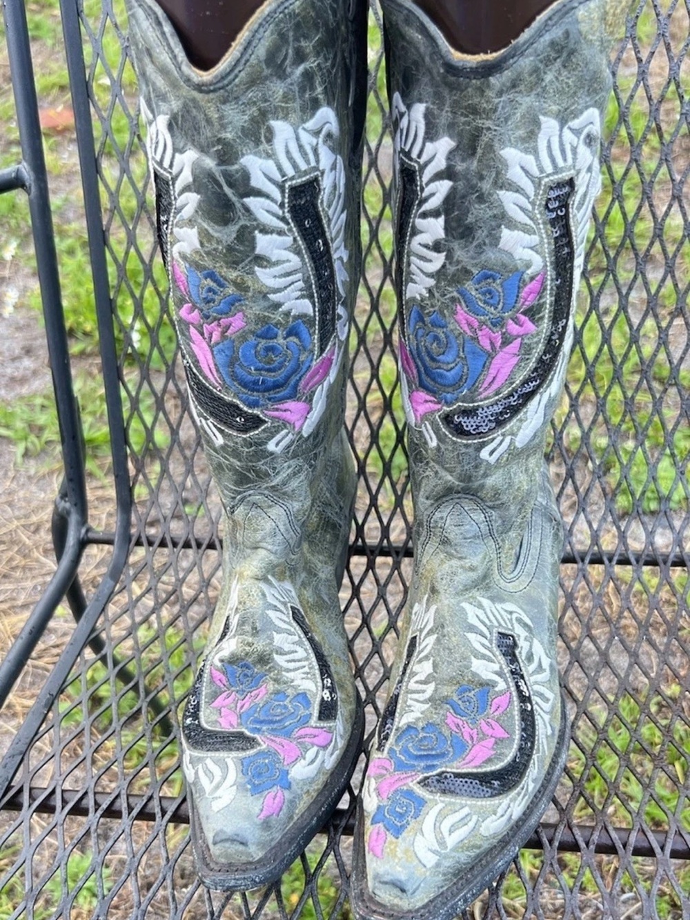 Corral Western Women's Cowboy Boots with Blue & Pink Floral Accents